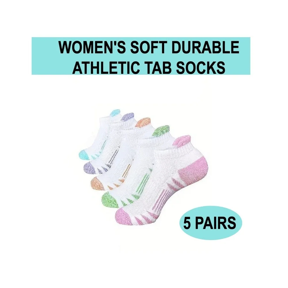 Colorful Athletic Women's Tab Socks M/L 5 PACK‎ Low Cut High Quality NEW